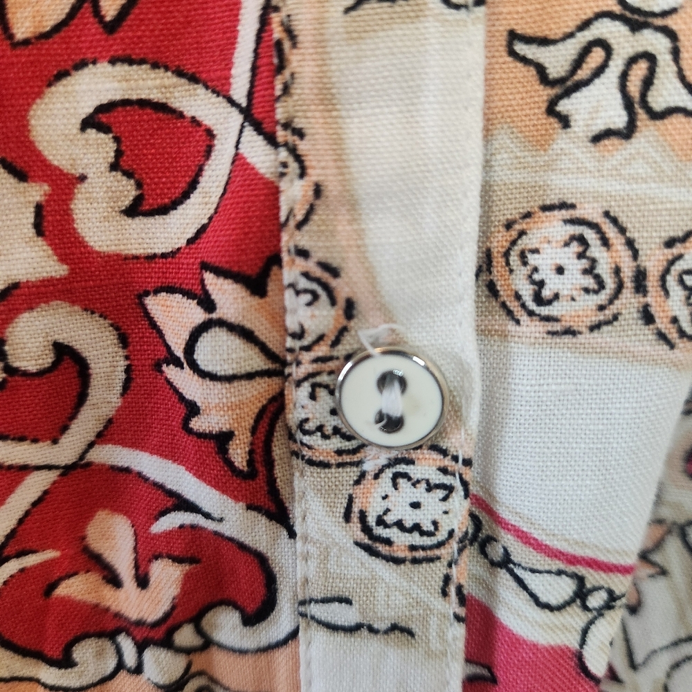 JM Collection pink, peach, and white button down blouse. Size Large. - Picture 4 of 8